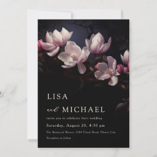 Invitación Boda Casual Flores de Magnolia Oscuras y Malhumora