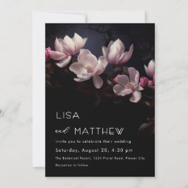 Invitación Boda Casual Flores de Magnolia Oscuras y Malhumora