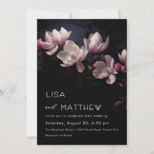 Invitación Boda Casual Flores de Magnolia Oscuras y Malhumora