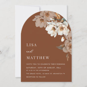 Invitación Boda Casual Flores de Terracota de Marfil