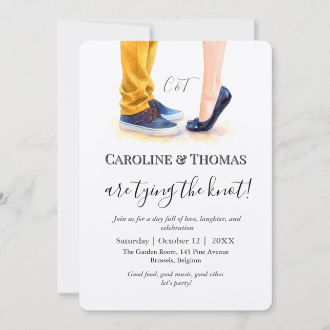 Invitación Boda casual Ilustracion de la pareja acuarela (Anverso)