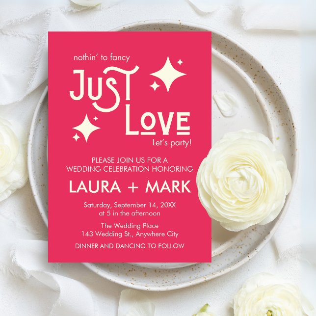 Invitación Boda Casual Modern Just Love (Casual Modern Chic Just Love Wedding Invitation)