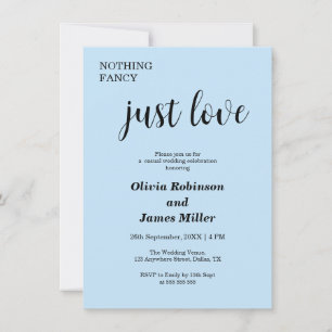 Invitación Boda Casual Nada Lujoso Solo Amor Azul Cielo