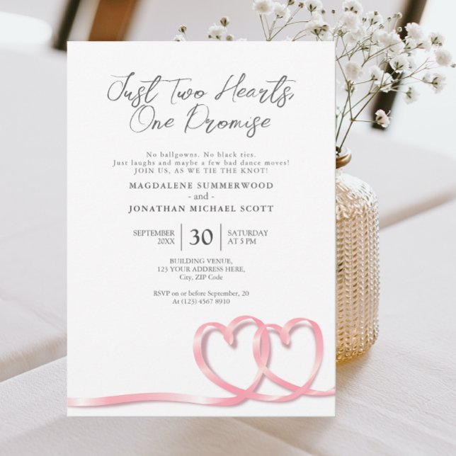 Invitación Boda Casual Two Hearts Soft Pink Ribbon (Subido por el creador)