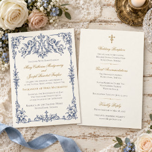 Invitación Boda católica azul Marian Cherub