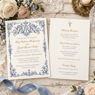 Invitación Boda católica azul Marian Cherub