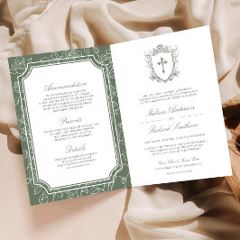 Invitación Boda católica con código QR en verde salvia victor