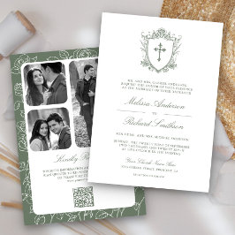 Invitación Boda católica con código QR en verde salvia victor