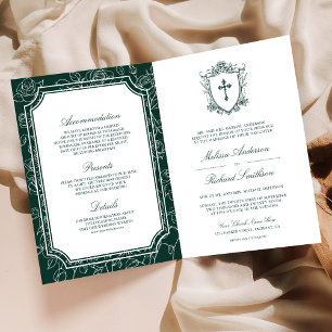 Invitación Boda católica con código QR verde esmeralda victor