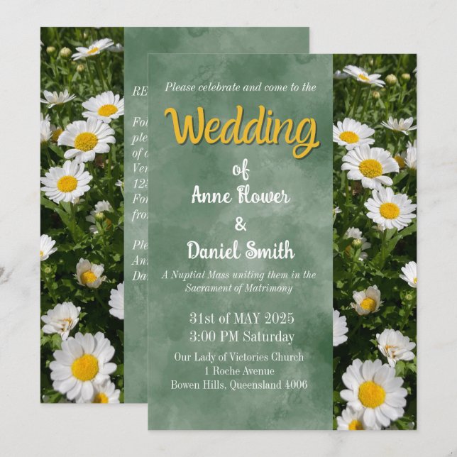 Invitación Boda Católica de Daisy Verde (Anverso / Reverso)