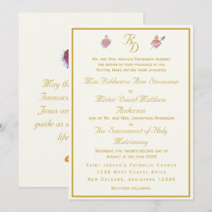 Invitación Boda católica de dos corazones de crema elegante