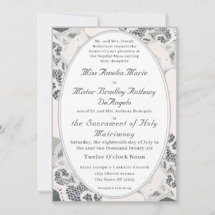 Invitación Boda católica de encaje rosado de Champagne