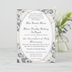 Invitación Boda católica de encaje rosado de Champagne