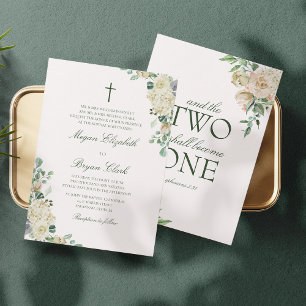 Invitación Boda católica de Megan con flores de acuarela