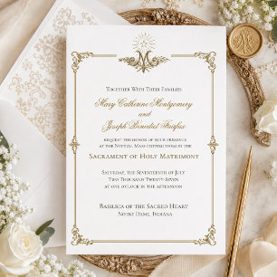 Invitación Boda católica de oro mariano del siglo XIX