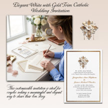 Boda católica elegante en blanco con adornos en or
