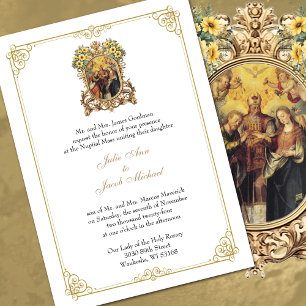 Invitación Boda católica elegante floral y dorada