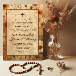 Invitación Boda Católica Floral Acuarela Boho Siena