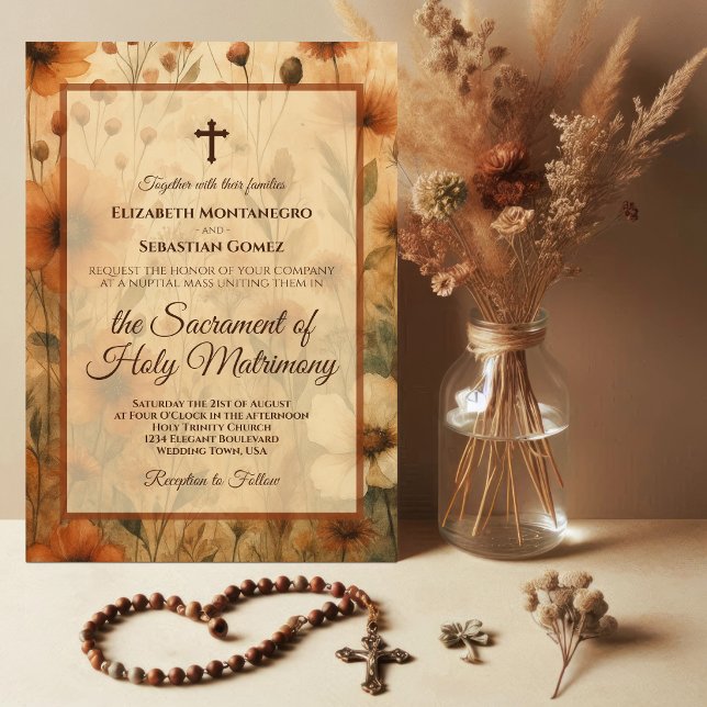 Invitación Boda Católica Floral Acuarela Boho Siena (Subido por el creador)