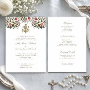 Invitación Boda católica floral oro Mary