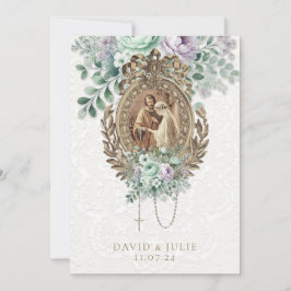 Invitación Boda católica menta verde lavanda