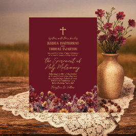 Invitación Boda Católica Moderna con Flores Silvestres Boho d