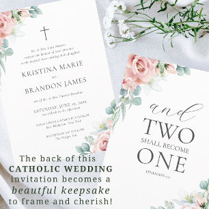 Invitación Boda católica moderna floral rosa de Kristina