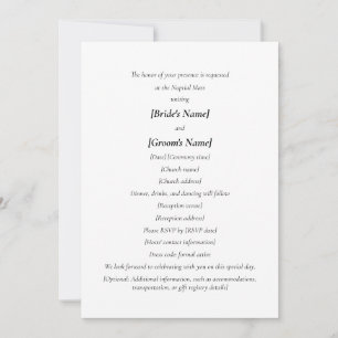 Invitación Boda Católica   Novia y Novio Hospedan Simple