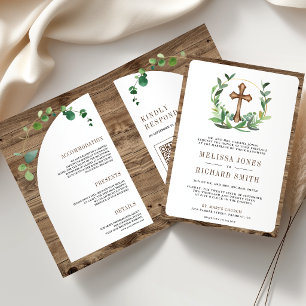Invitación Boda Católica Todo en Uno Cruz de Madera de Eucali
