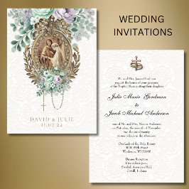Invitación Boda católica verde menta lavanda