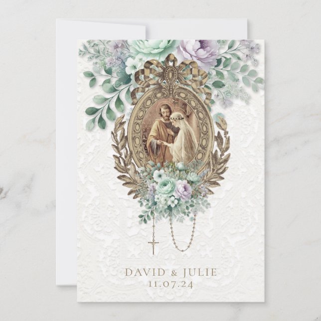 Invitación Boda católica verde menta lavanda (Anverso)