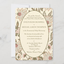 Invitación Boda católica vintage en rosa polvoriento y verde 