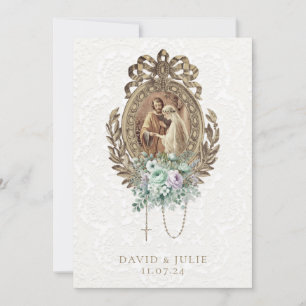 Invitación Boda católica vintage mint lavanda