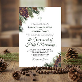 Invitación Boda católico de las pineconas de color acuático r