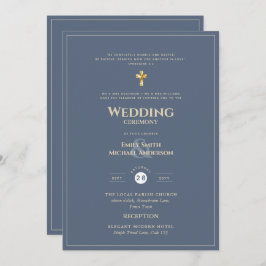 Invitación BODA católico de oro azul turbulento todo en 1