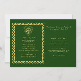 Invitación Boda católico LeahG Celtic Cross Green Gold