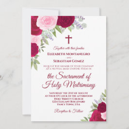 Invitación Boda católico moderno de rosas magenta y rosa