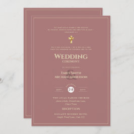Invitación BODA católico Rosa Oro, todo en 1, CLÁSICO