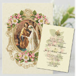 Invitación Boda Católico Tradicional Vintage<br><div class="desc">Se trata de una bella y tradicional y elegante invitación a la Boda Vintage de los esponsales de la Virgen María y San José con marco dorado vintage y flores de cerezo. El fondo es un diseño de encaje crudo. Todo el texto se puede personalizar fácilmente. Asegúrese de navegar por...</div>