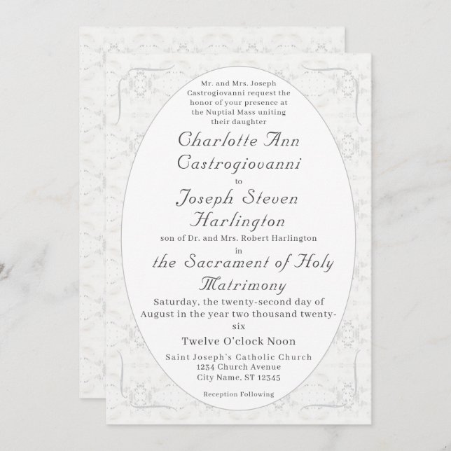 Invitación Boda católico vintage White Lace (Anverso / Reverso)
