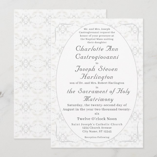 Invitación Boda católico vintage White Lace (Anverso / Reverso)