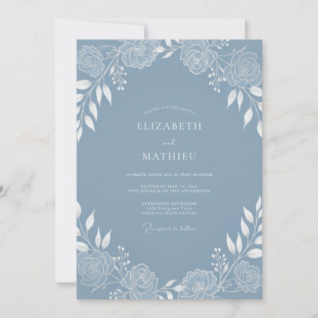 Invitación Boda cautivadora de invierno en azul pizarra (Anverso)