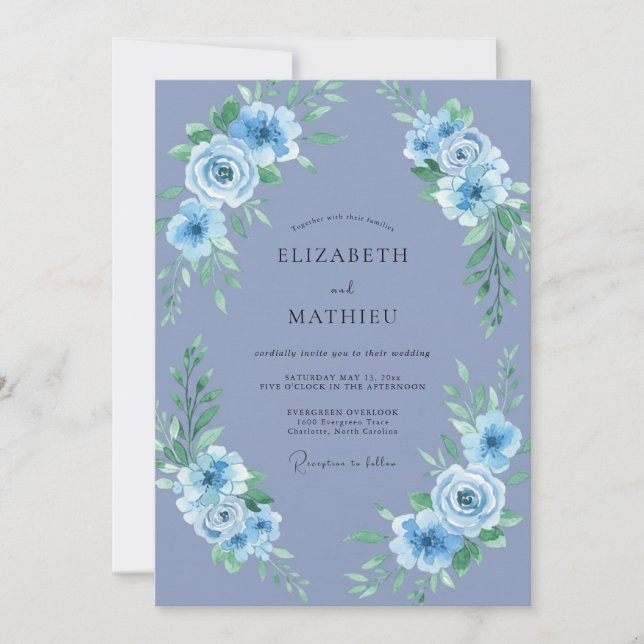 Invitación Boda cautivadora de primavera en azul pervinca (Anverso)