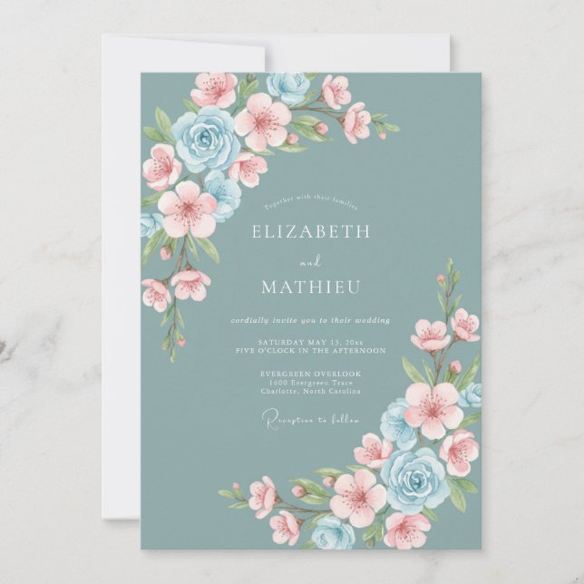 Invitación Boda cautivadora de primavera en azul turquesa pol (Anverso)
