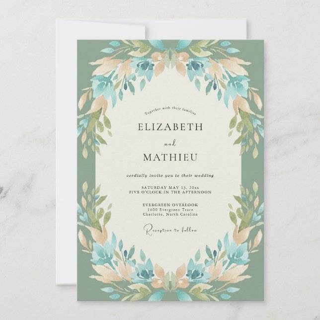 Invitación Boda Celadón Aqua Sprig Eucalipto (Anverso)