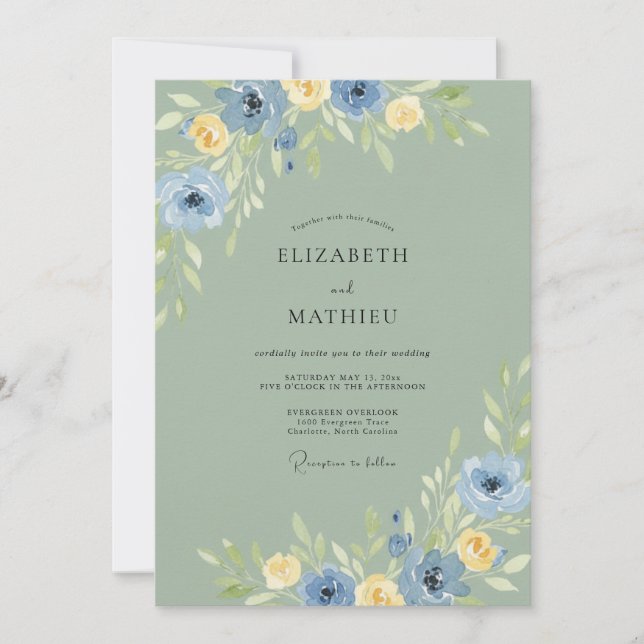 Invitación Boda Celadón Azure Ranunculus Dusty Eucalyptus (Anverso)