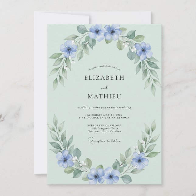 Invitación Boda Celadón Ligera de Verano (Anverso)