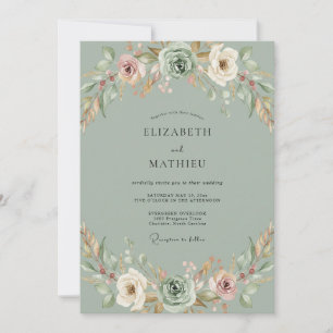 Invitación Boda Celadón Melocotón Peonía