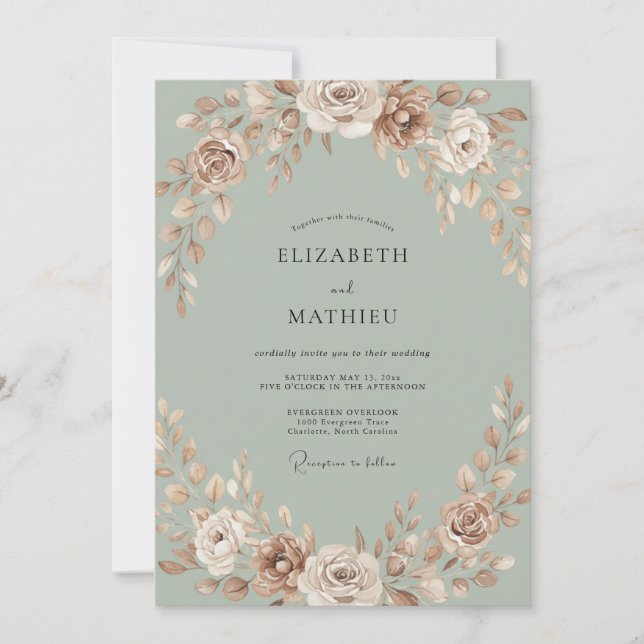 Invitación Boda Celadón Peonía Champán (Anverso)