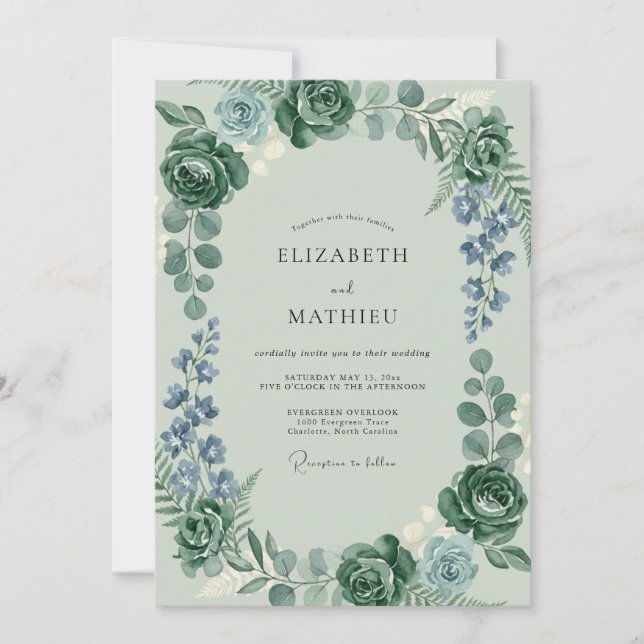 Invitación Boda Celadón Periwinkle Eucalipto (Anverso)